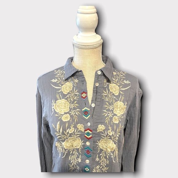 Kayla Seo | NWT Women’s Anni Embroidered Long-sleeved Top Blue Size Small S - Picture 3 of 9